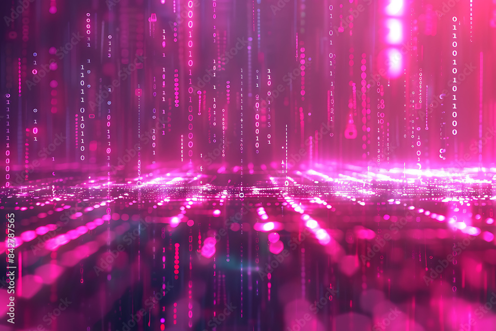 Background filled with cascading binary code, creating a digital and futuristic atmosphere, ideal for technology and programming themes