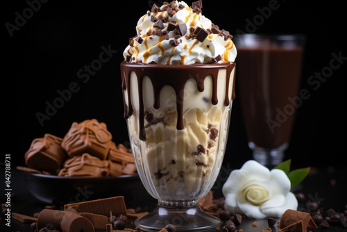 Chocolate Milk-Shake in Covered with Chantilly and Chocolate, generative IA