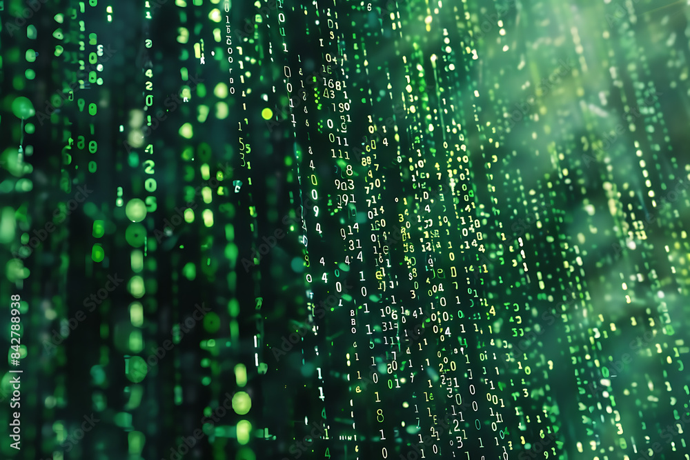 Background filled with cascading binary code, creating a digital and futuristic atmosphere, ideal for technology and programming themes Background filled with cascading binary code, creating a digital and futuristic atmosphere, ideal for technology and programming themes