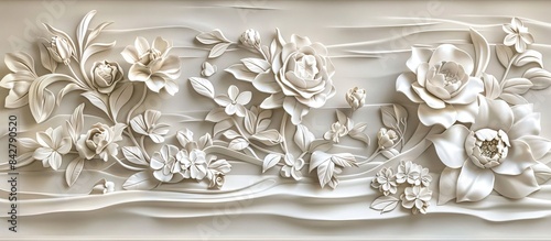 Beautiful flower 3d relief wallpaper. Mural wallpaper. Wall art. AI generated illustration.