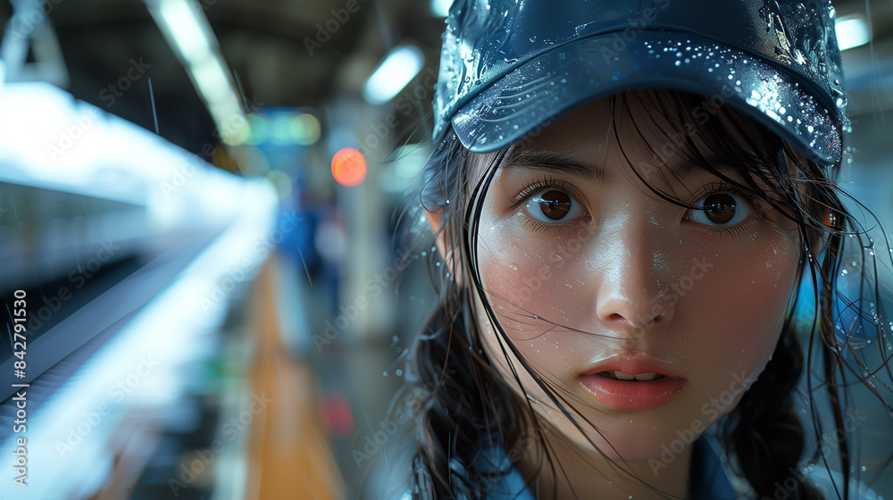駅のホームに立つ女性 駅のホームに立つ女性