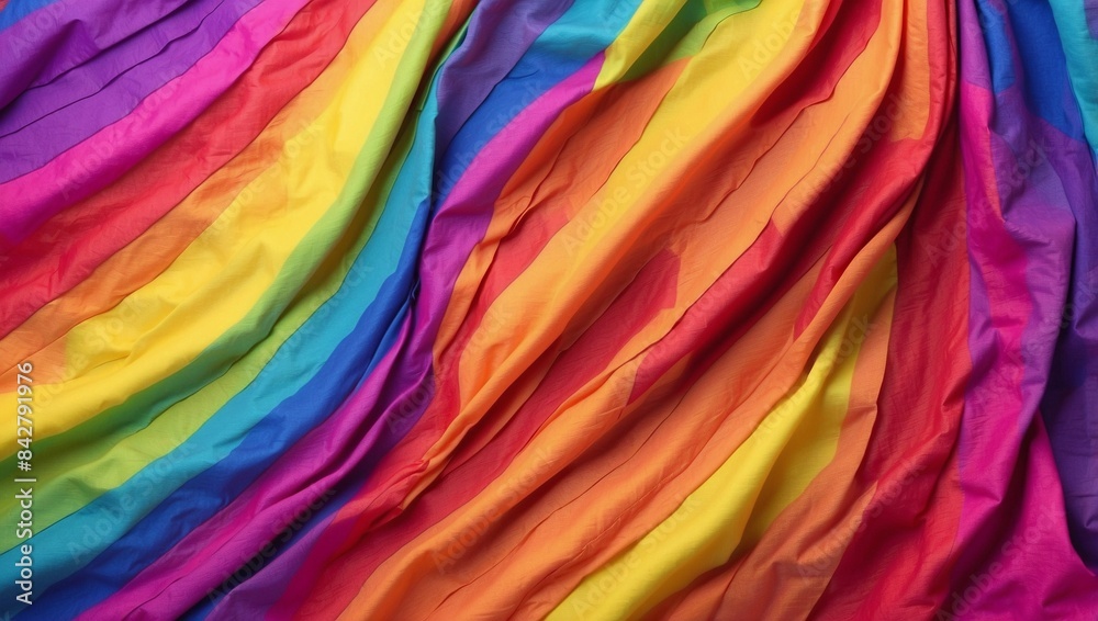 Happy pride month background with rainbow fabric.	