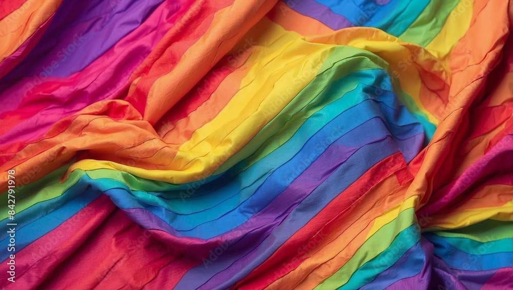 Happy pride month background with rainbow fabric.	