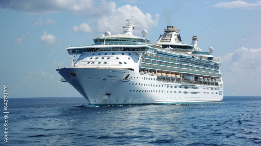 Majestic Cruise Liner Sailing on the Vast Blue Ocean under Clear Skies Majestic Cruise Liner Sailing on the Vast Blue Ocean under Clear Skies