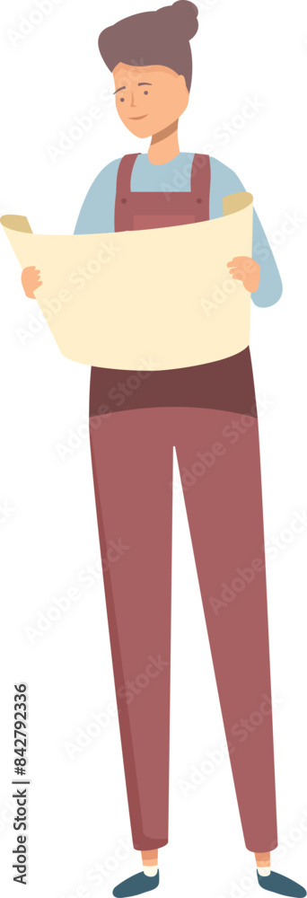 Young female engineer is carefully examining a blueprint, her focused expression reflecting her dedication to the project Young female engineer is carefully examining a blueprint, her focused expression reflecting her dedication to the project