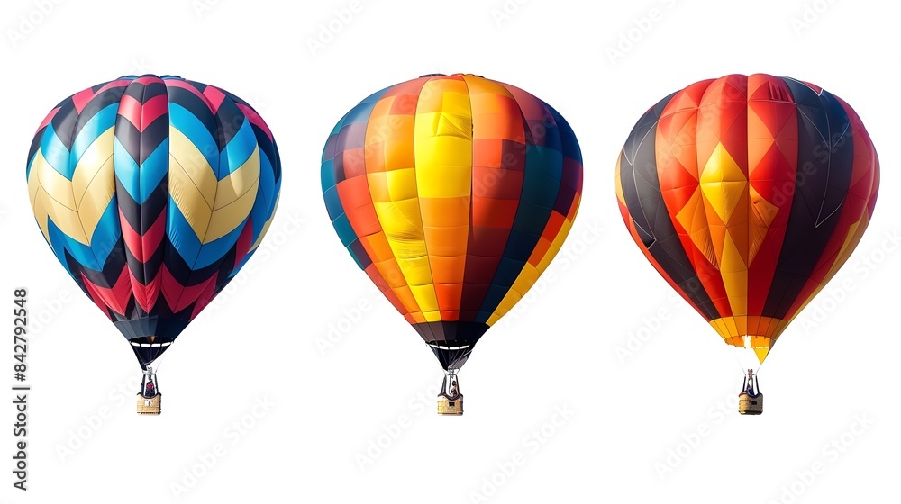 Obraz premium Colorful Hot Air Balloons in Stylized Abstract Design Against White Background