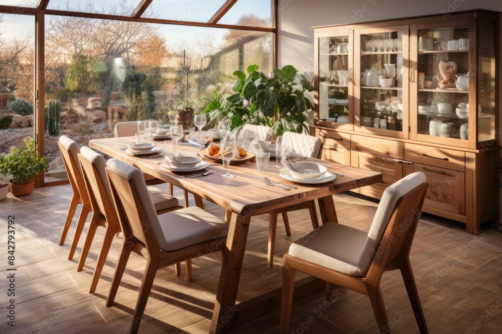 Welcoming and spacious family dining room., generative IA Welcoming and spacious family dining room., generative IA