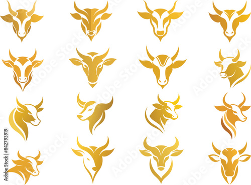 Minimalist golden cow head logo vector
