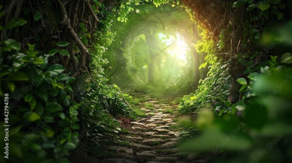 Fototapeta premium A forest path with a large archway in the middle