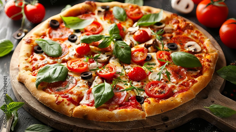 delicious homemade pizza with various toppings food photography delicious homemade pizza with various toppings food photography