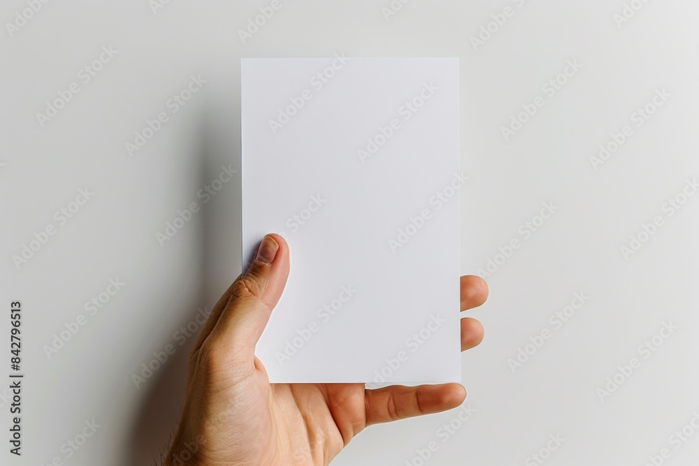Blank paper mockup on hand created with generative AI Blank paper mockup on hand created with generative AI