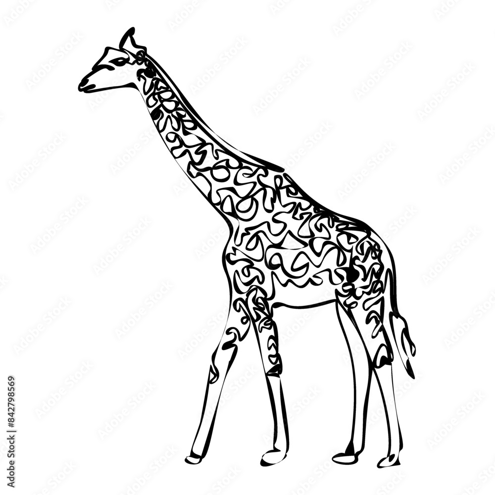 Obraz premium Continuous one line drawing. Giraffe head symbol. Logo of the giraffe. Wild animal. Vector illustration. Wildlife