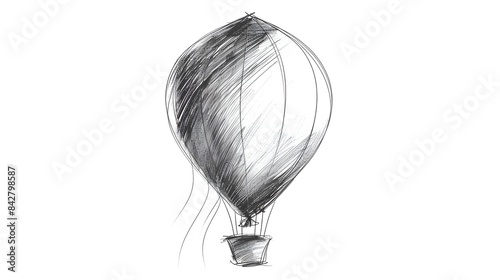 Simple Minimalist Hand-Drawn Air Balloon Floating Against a White Background