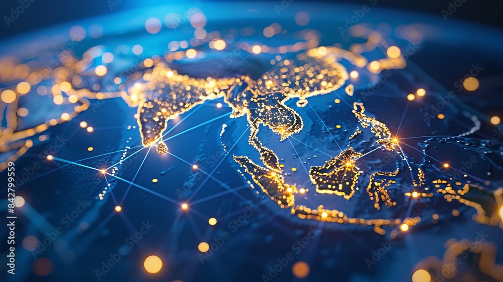 Obraz premium Southeast asia digital connectivity global networks, data transfer, cyber tech, business exchange