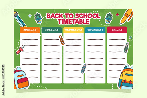 Back to School Time Table Template Vector