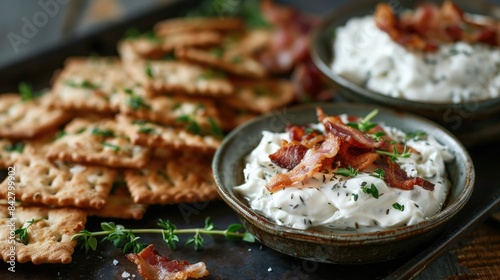 Crispy Rye Crackers with Creamy Herbed Cheese and Bacon photo