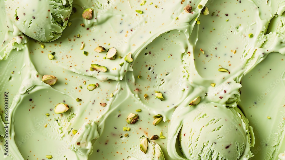 Fototapeta premium close-up texture of pistachio ice cream with pistachio pieces