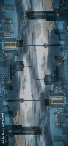 Photography symmetry and mirrored geometry pattern, reflected skyscrapers of Toronto and mod
