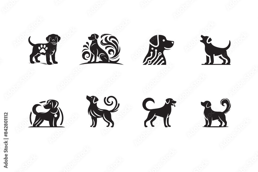Fototapeta premium Dog Vector Silhouette Icon set illustration