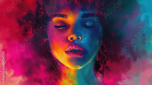 enchanting curlyhaired woman with vibrant personality minimalist digital portrait © Jelena