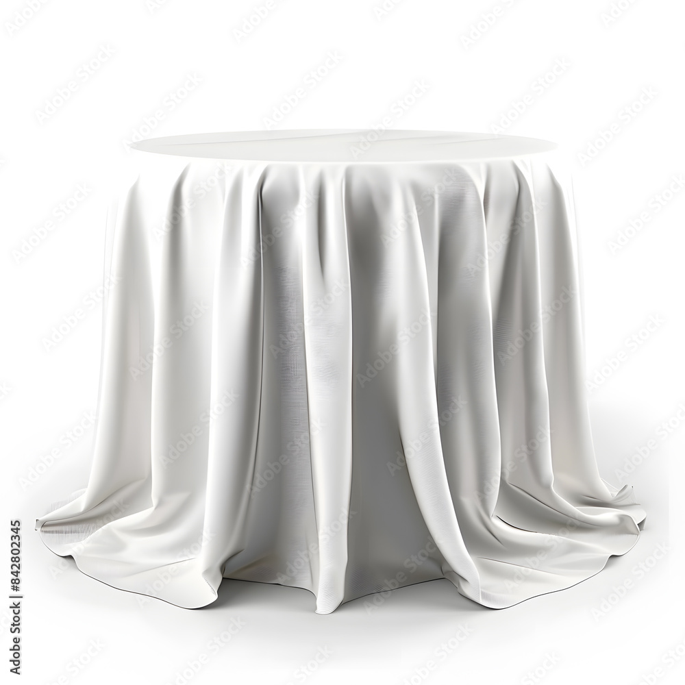 Table with white tablecloth mock up isolated on white background Table with white tablecloth mock up isolated on white background
