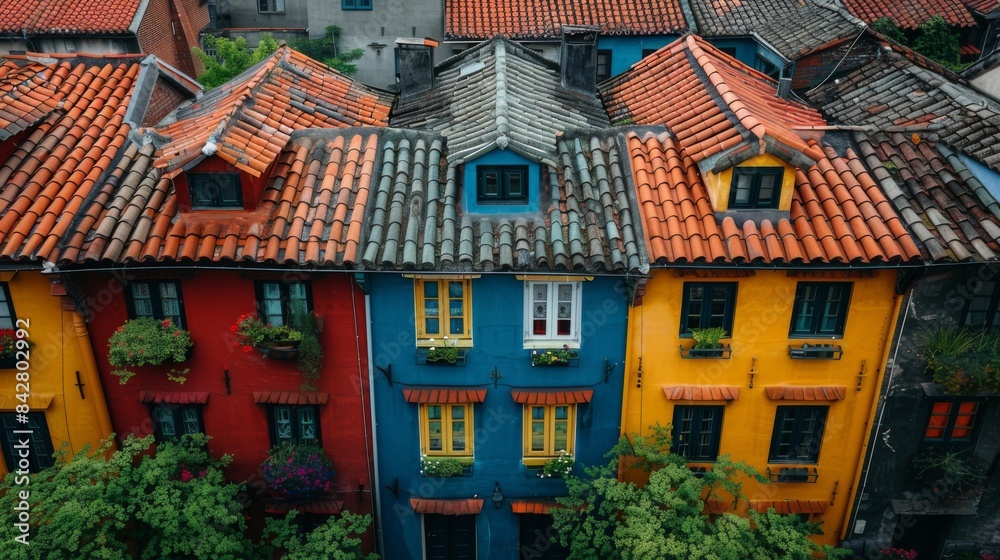The roofs of cities are characterized by different colors. Stock was used to create this image. The roofs of cities are characterized by different colors. Stock was used to create this image.