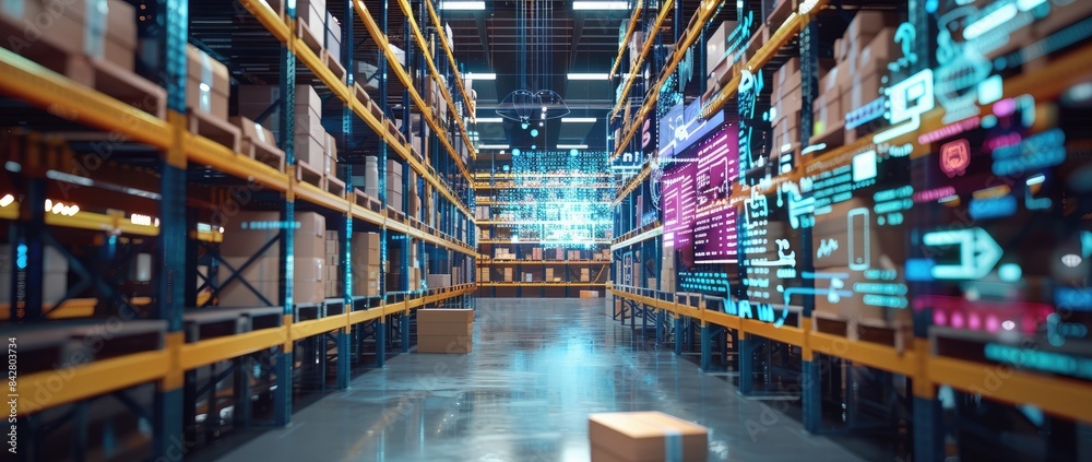 Warehouse where P-IoT sensors monitor access and movement, significantly enhancing security measures Warehouse where P-IoT sensors monitor access and movement, significantly enhancing security measures