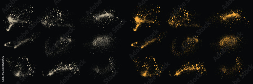 Obraz premium Golden glowing illustration white color grunge texture and gold glitter effects background set