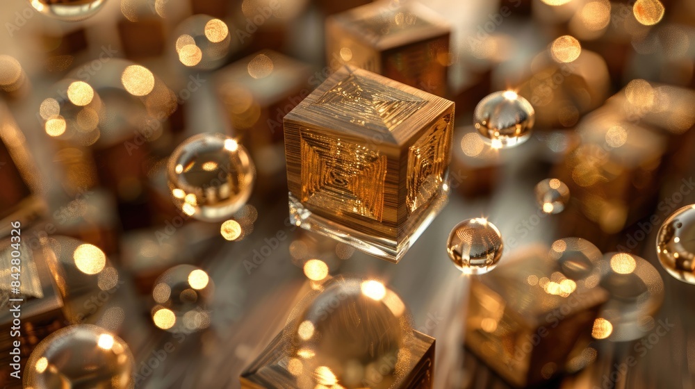 Abstract Composition Dynamic Arrangement Of White And Gold Geometric squire and round Shapes In Stunning 3d Render Background Abstract Composition Dynamic Arrangement Of White And Gold Geometric squire and round Shapes In Stunning 3d Render Background