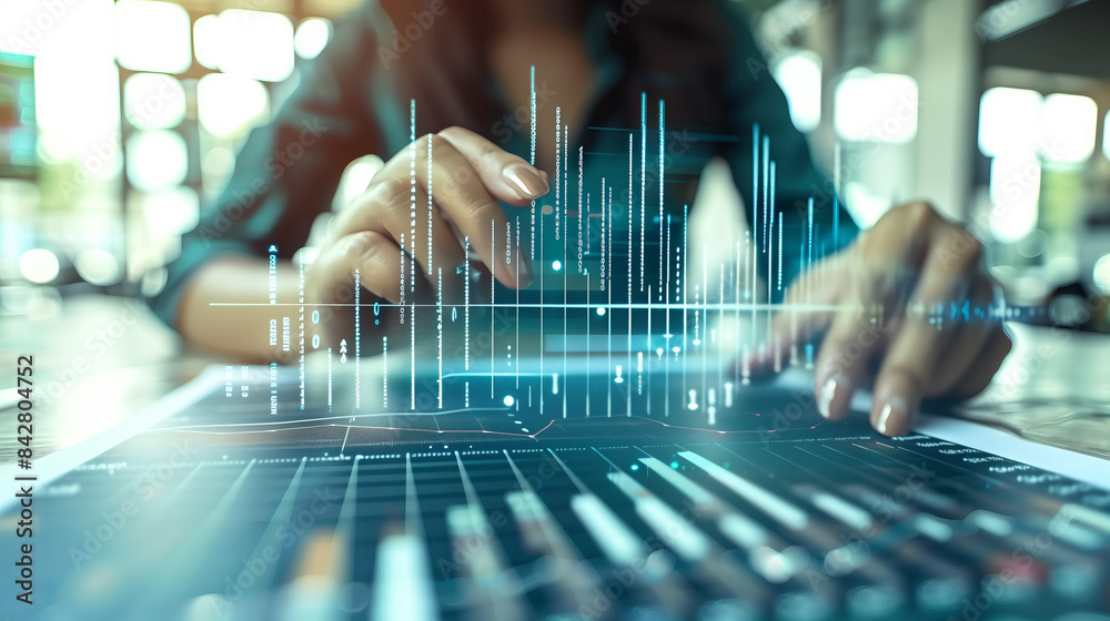 Businesswoman Analyzing Financial Data with Augmented Reality Businesswoman Analyzing Financial Data with Augmented Reality