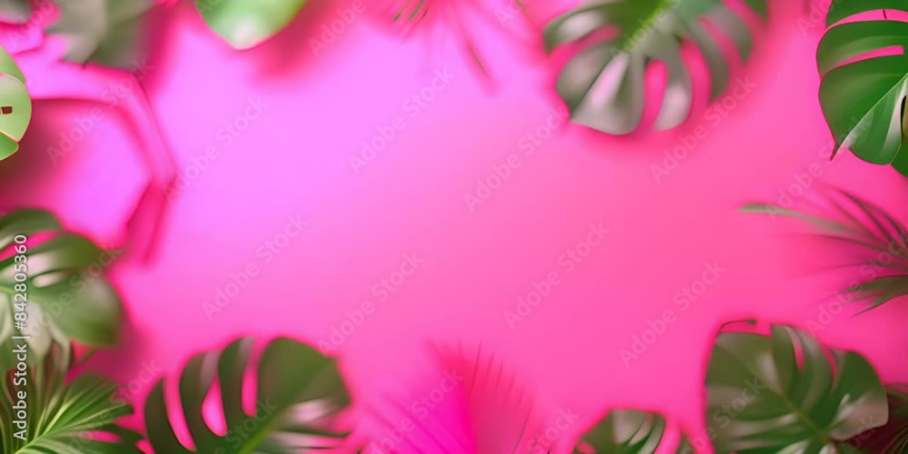 Monstera Plant Border forms Pink, Modern Background. Hexagon Botanical Frame with copy-space. 4K Video Monstera Plant Border forms Pink, Modern Background. Hexagon Botanical Frame with copy-space. 4K Video