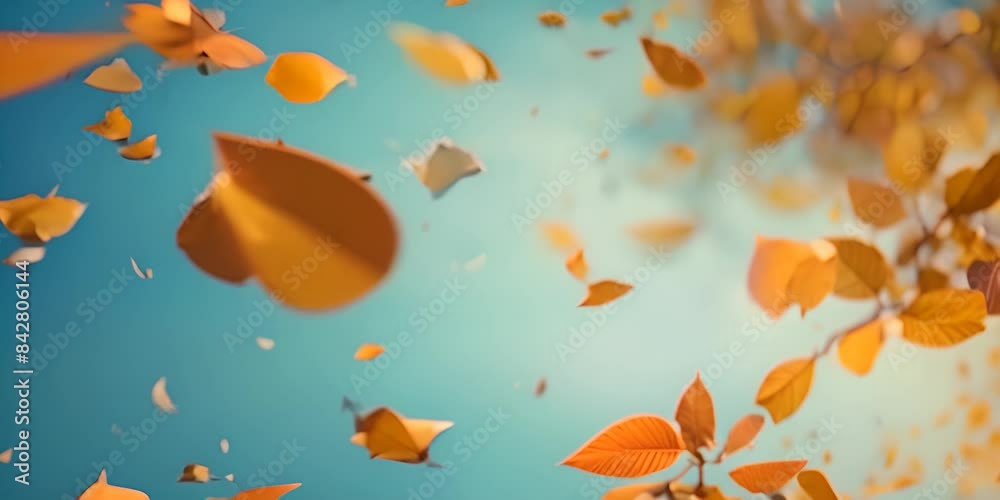 Fall themed Background, with Leaves against Blue Sky. Seasonal Banner with copy-space. 4K Video Fall themed Background, with Leaves against Blue Sky. Seasonal Banner with copy-space. 4K Video