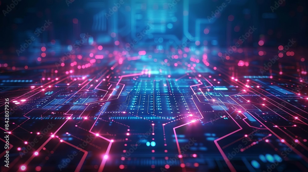 Fototapeta premium futuristic abstract digital background with glowing circuits and lines technology concept illustration