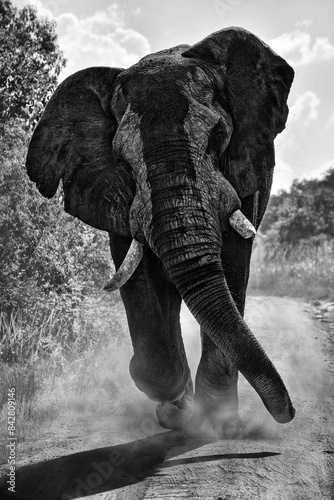 Canvas Print Aggressive African elephant charging towards photographer