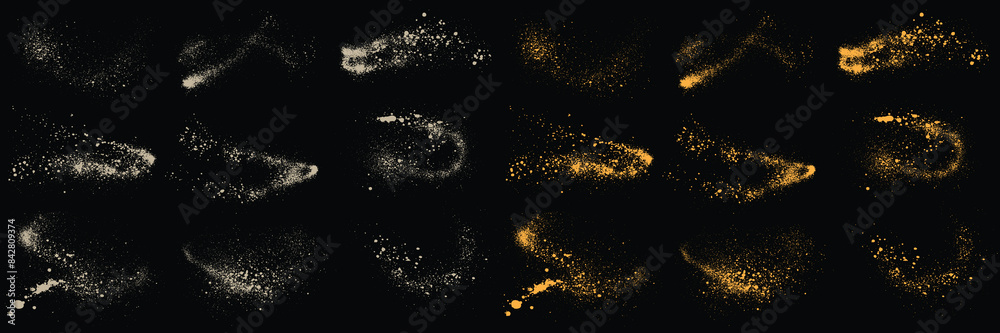 Fototapeta premium Isolated gold glitter and white color grunge texture stardust illustration background set