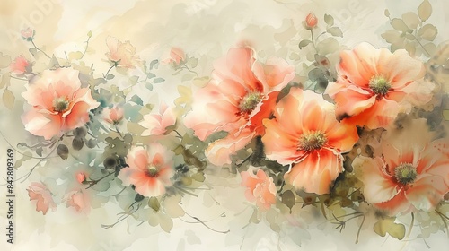 Floral watercolor with soft pastel colors and delicate brushstrokes photo