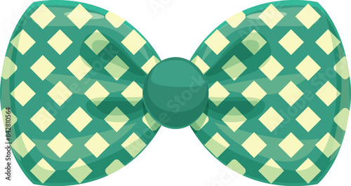 Green checkered bow tie with green gem in center isolated on white background