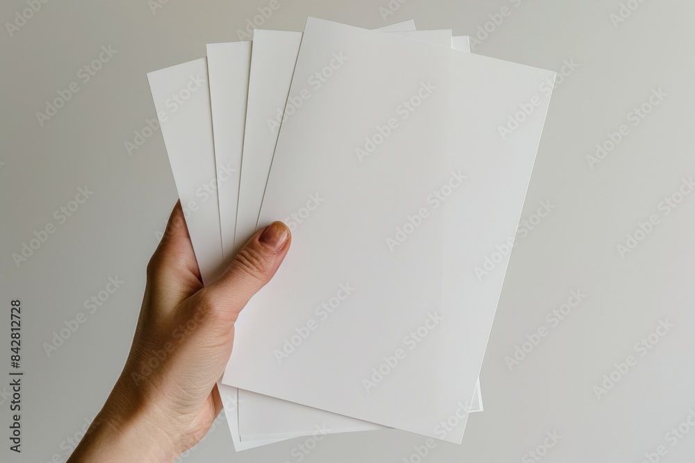 Blank paper mockup on hand created with generative AI