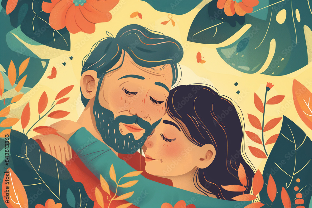 Illustration of father and daughter in flowers. Father's day illustrationillustration, happy, father, day, art, hugs, flower, june, 19, postcard, fathers, card, children, holding, celebration, family, Illustration of father and daughter in flowers. Father's day illustrationillustration, happy, father, day, art, hugs, flower, june, 19, postcard, fathers, card, children, holding, celebration, family,