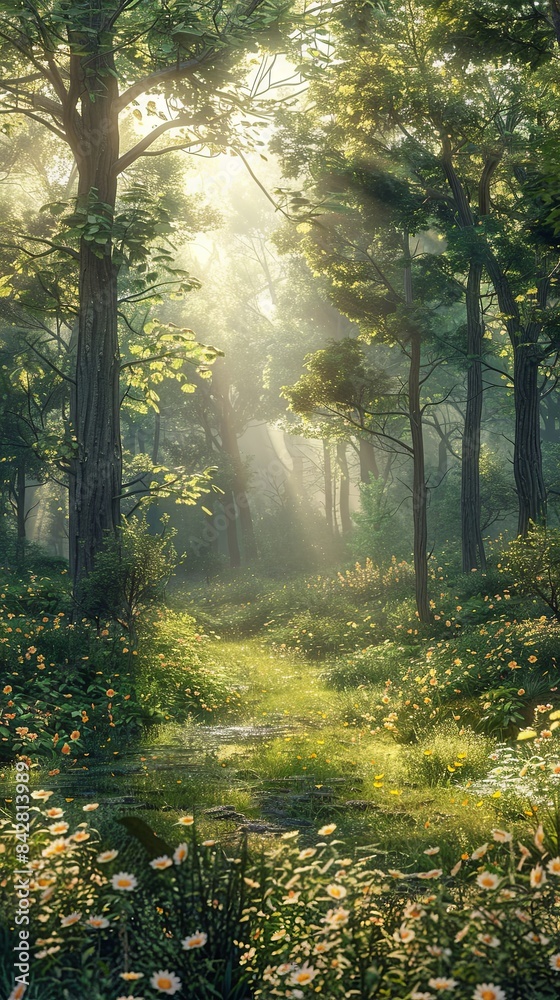 Obraz premium A tranquil forest glade, realistic.