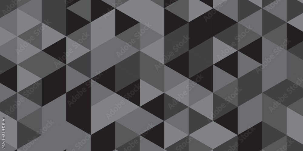 Obraz premium Abstract geometric black and gray background seamless mosaic and low polygon triangle texture wallpaper. Triangle shape retro wall grid pattern geometric ornament tile vector square element.