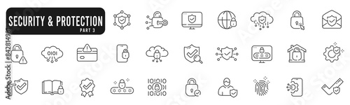 Set of protection and security related line icons. Safety, password, acces, lock, shield etc. Set 3
