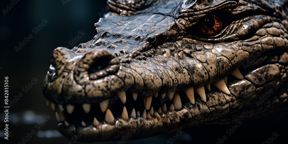 Obraz premium american alligator in the everglades, Closeup of a crocodile head with open mouth on black background