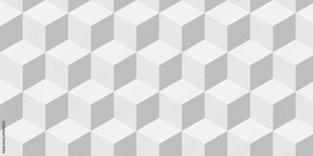 Seamless abstract white and gray background from cubes and lines. Geometric tiles and mosaic creative stylish seamless pattern block cube background. minimal hexagon Cubes mosaic shape vector design.