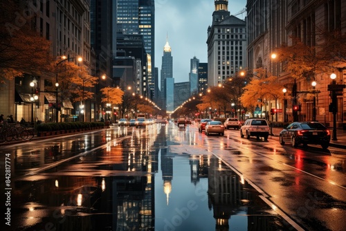 Chicago's Magnificent Mile Glamorous Shops and Dining Under Dazzling Lights., generative IA