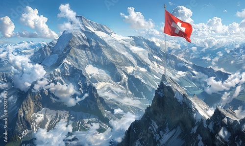 Design a flag featuring Switzerland's Alps, realistic photo