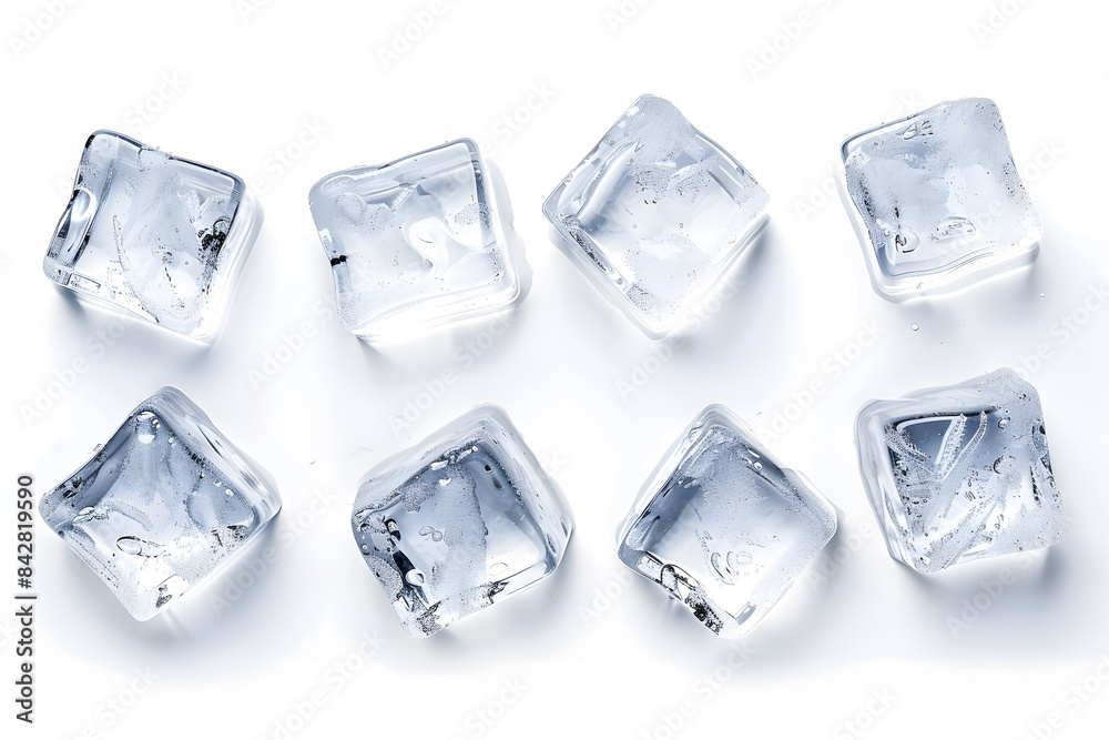 Ice cubes collection top view isolated on white background Ice cubes collection top view isolated on white background