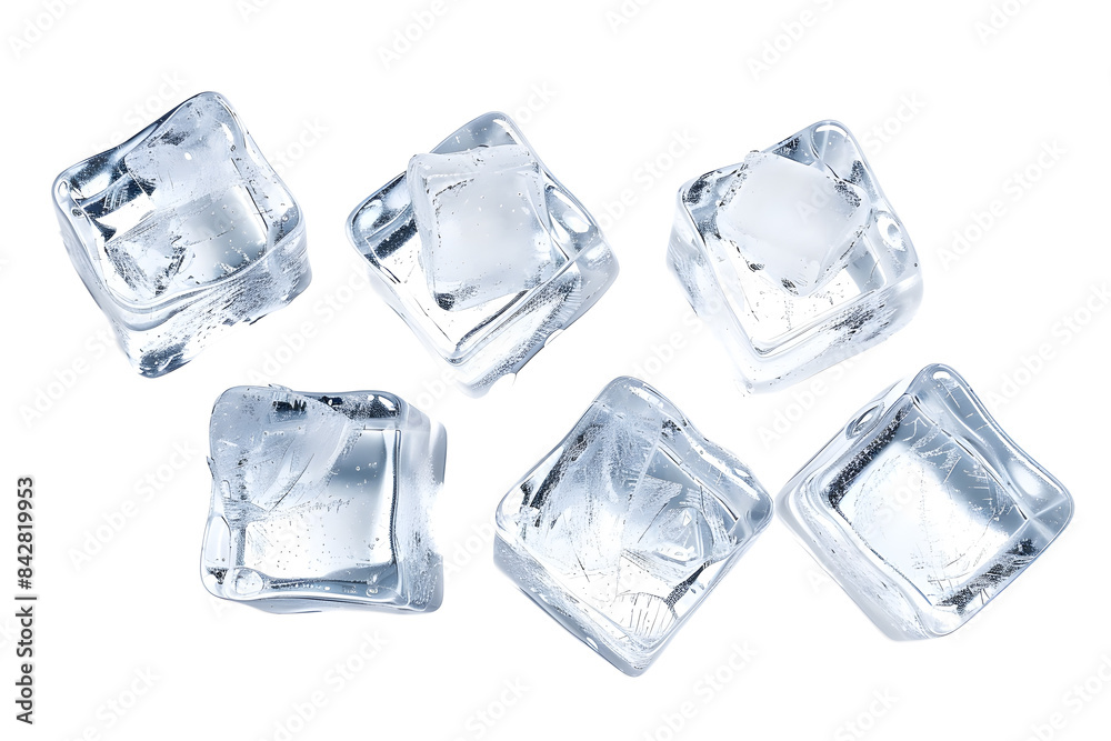 Ice cubes collection top view isolated on white background
