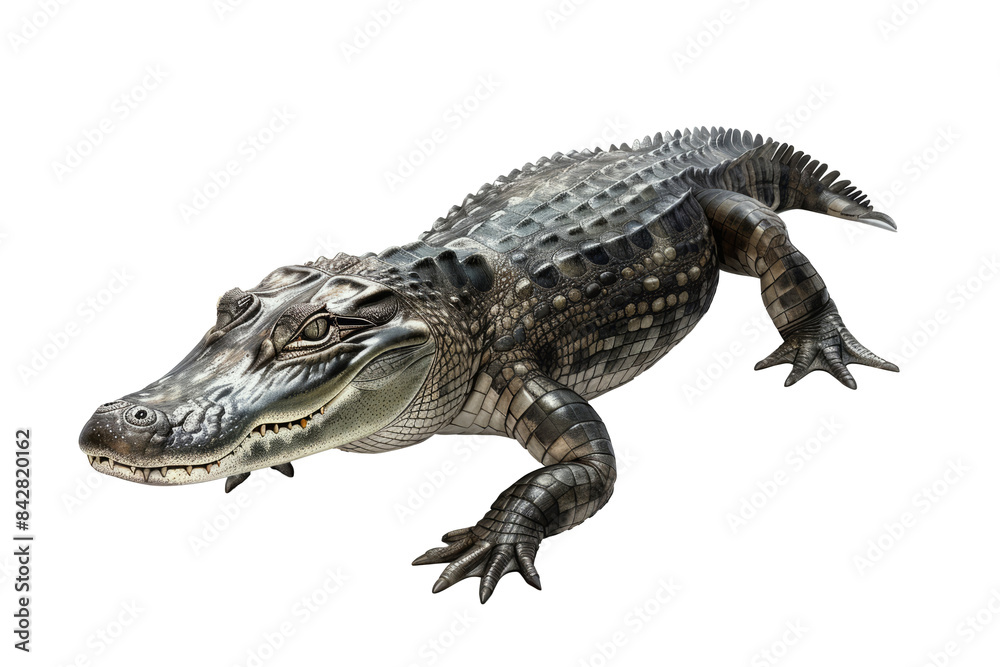 Naklejka premium Full body crocodile isolated on white background. Dangerous alligator portrait