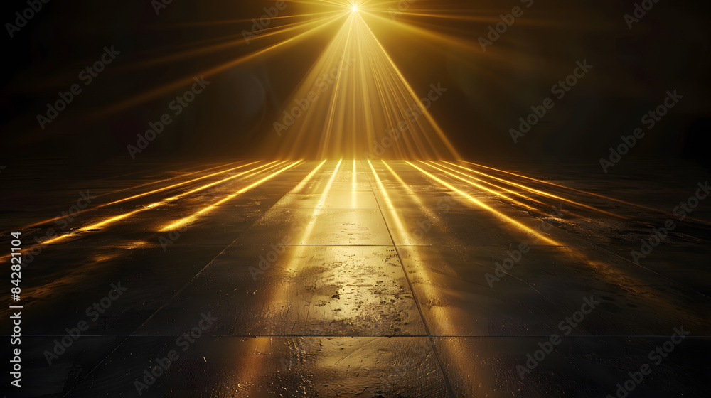 Digital background featuring golden light rays on a black floor. perfect for creating a vibrant and dynamic scene in your digital marketing visuals Digital background featuring golden light rays on a black floor. perfect for creating a vibrant and dynamic scene in your digital marketing visuals